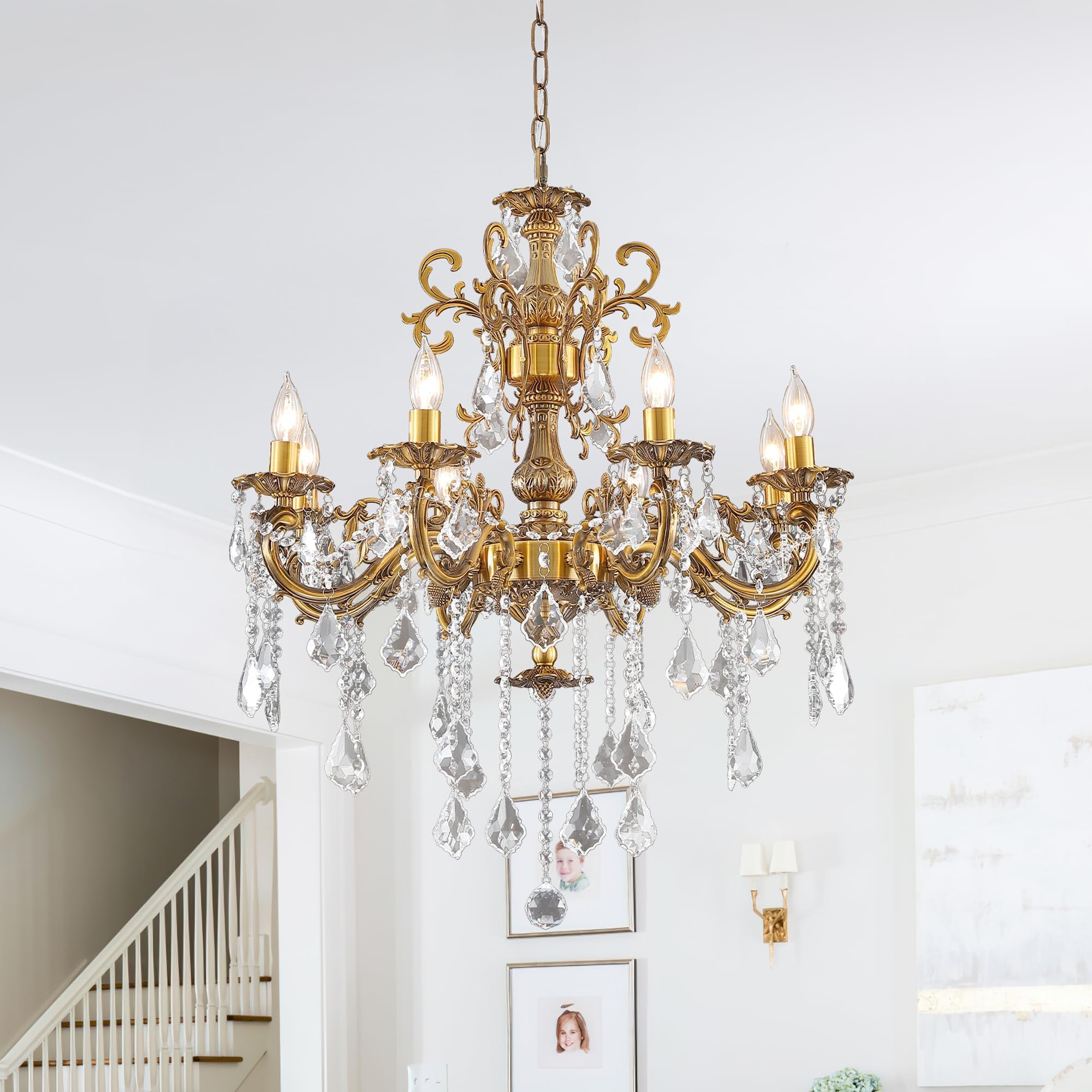 immyです。 MEELIGHTING Antique Bronze Crystal Chandeliers, Candle Pendant